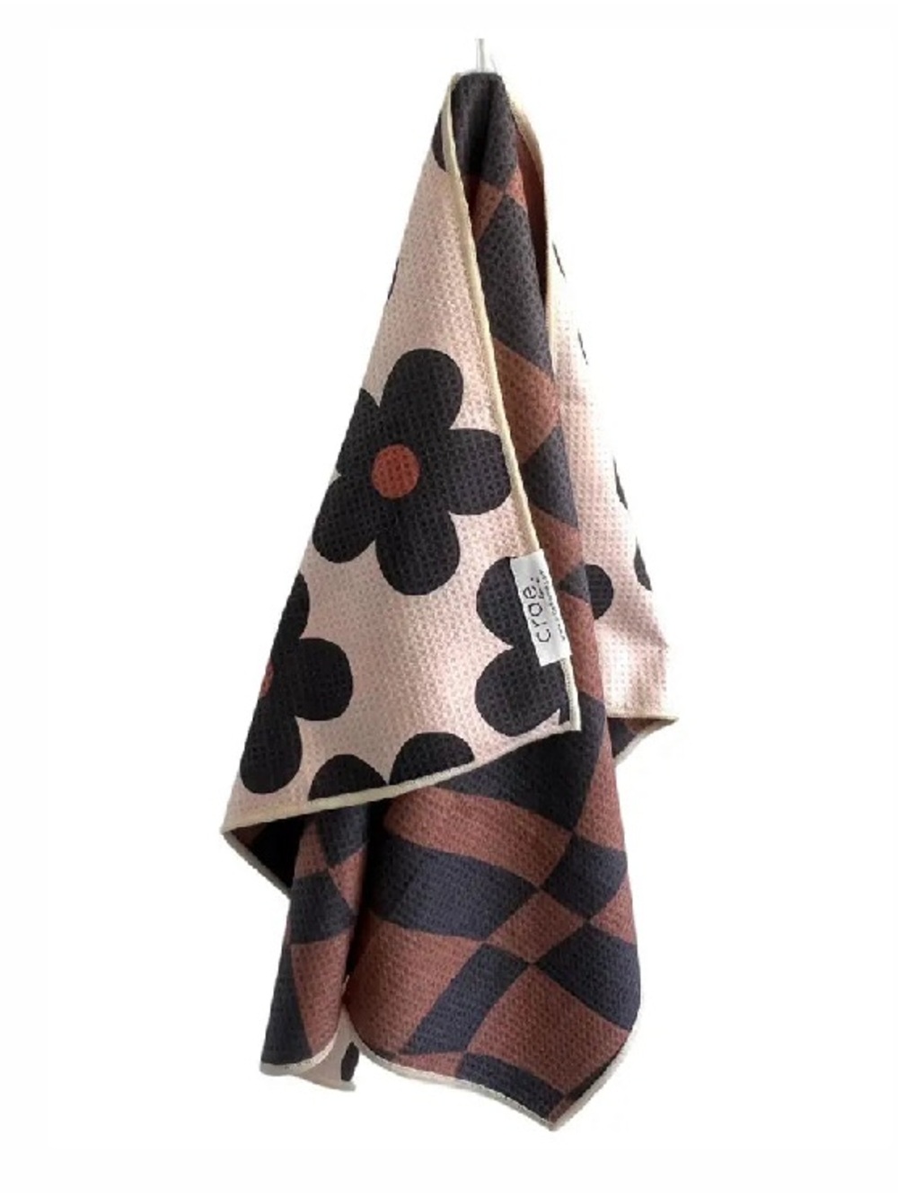 Cream and Brown Floral Waffle Weave Hand Towel